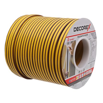 УПЛЪТНИТЕЛ ЗА ВРАТИ И ПРОЗОРЦИ D ПРОФИЛ ЧЕРЕН DECOREX 2*50М*5ММ*9ММ